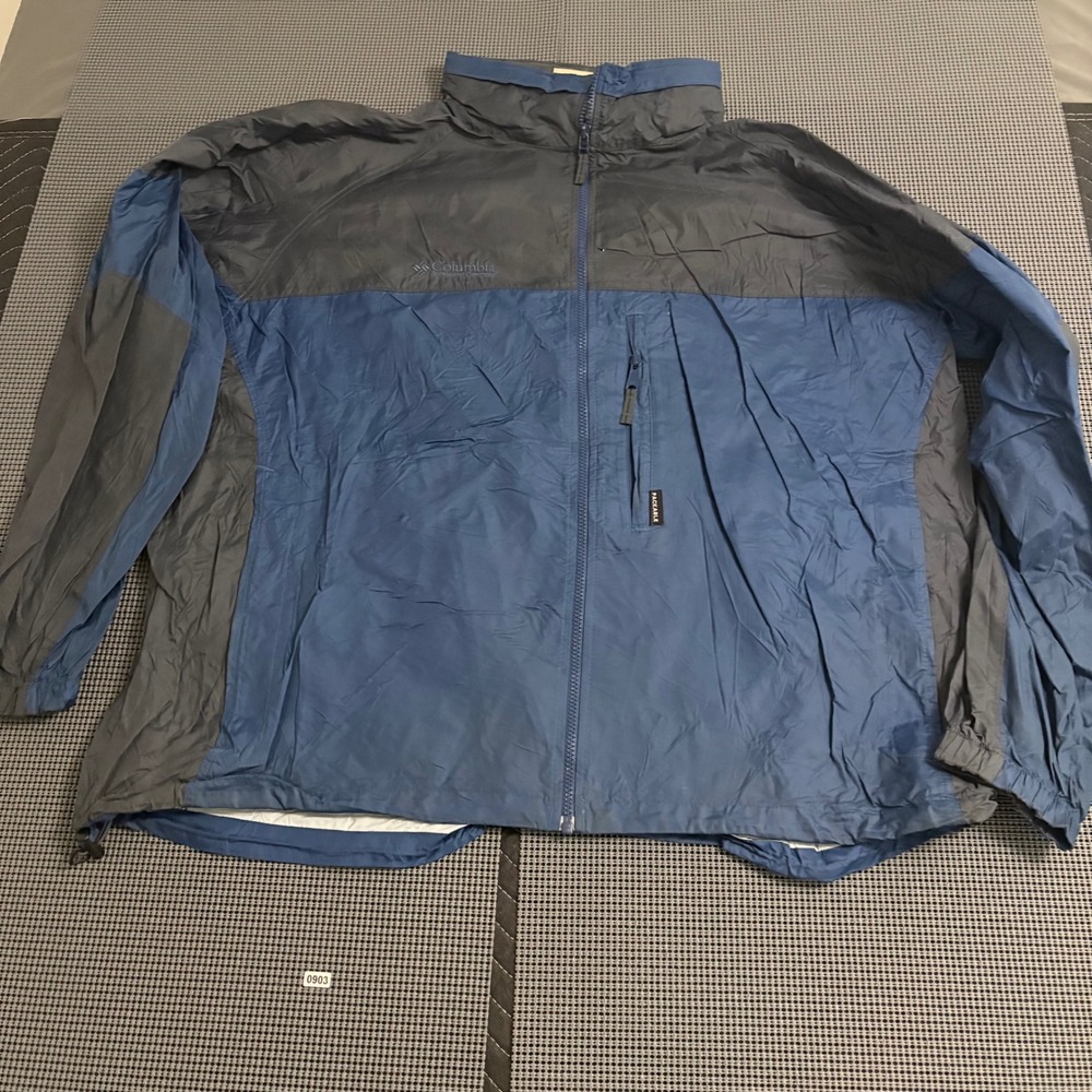 Columbia‎ Mens XXL Packable Windbreaker Jacket Blue Grey Colorblock Full Zip